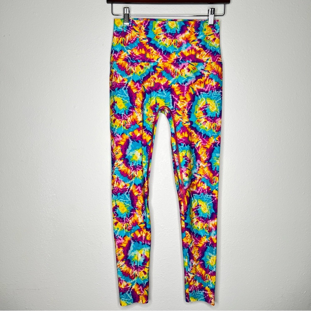 K-DEER Tutti Frutti Tie-Dye Spiral Leggings Women's Large Colorful Hippie